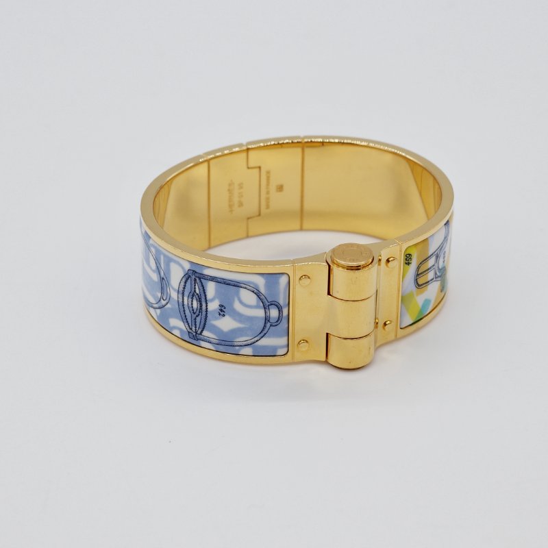 Hermès 愛馬仕 金色邊框 藍色 琺瑯手鐲-5