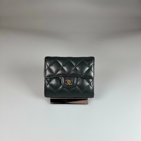 CHANEL CF三折短夾 荔枝黑金 31開