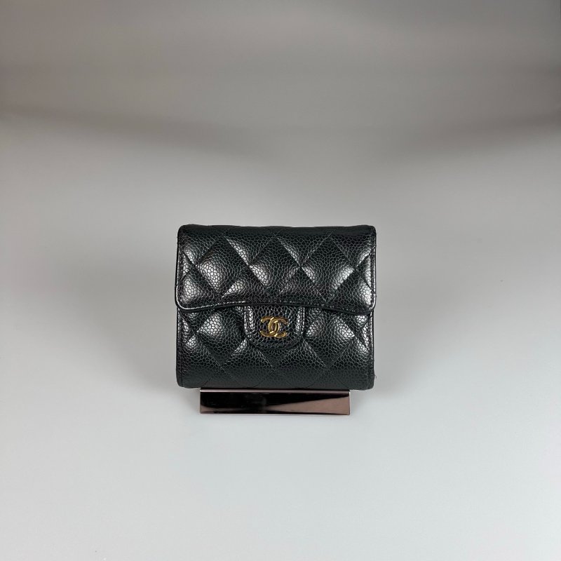 CHANEL CF三折短夾 荔枝黑金 31開-0