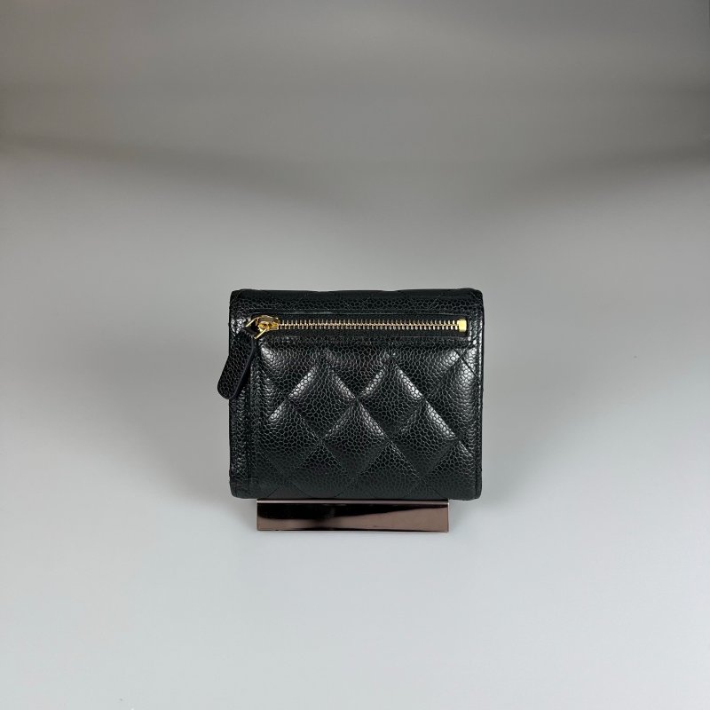 CHANEL CF三折短夾 荔枝黑金 31開-1