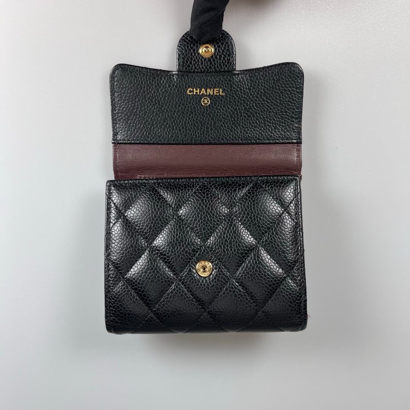 CHANEL CF三折短夾 荔枝黑金 31開-5