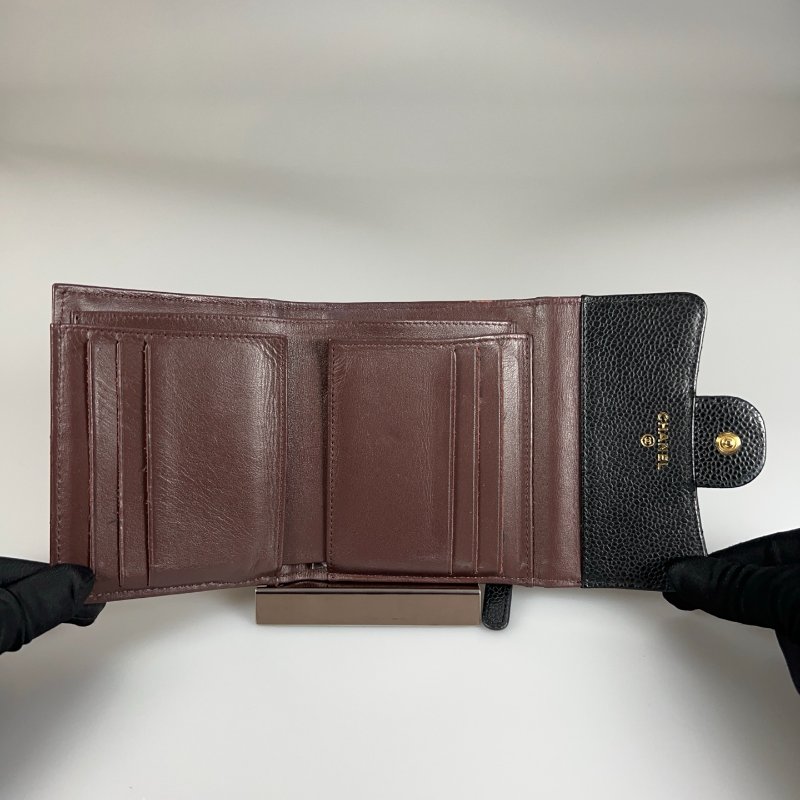 CHANEL CF三折短夾 荔枝黑金 31開-6