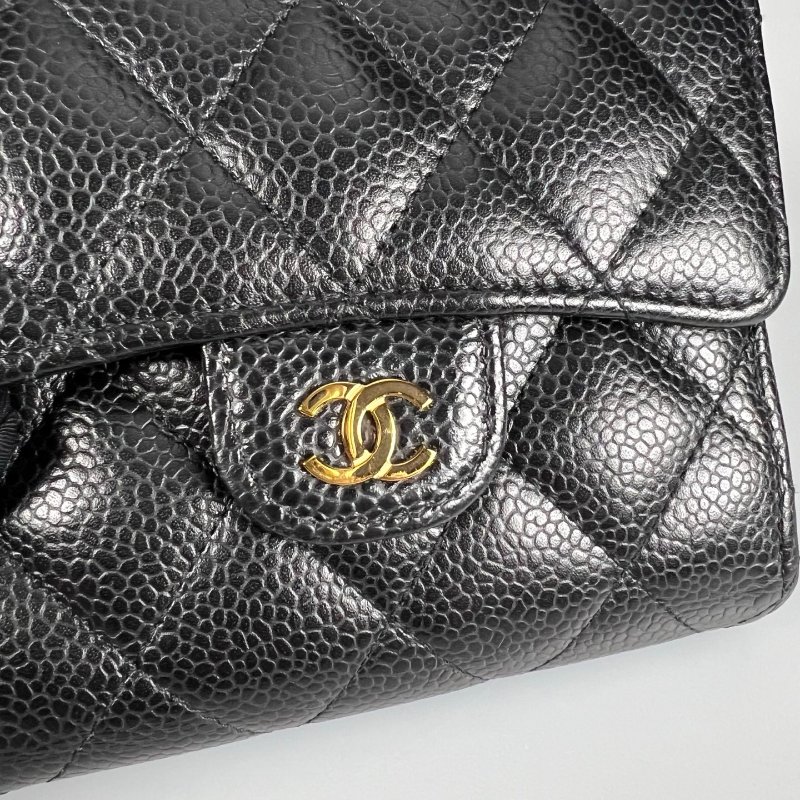 CHANEL CF三折短夾 荔枝黑金 31開-9