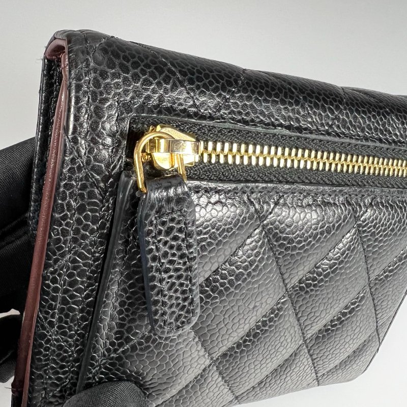 CHANEL CF三折短夾 荔枝黑金 31開-12