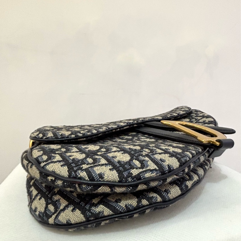 DIOR深藍色刺繡老花馬鞍包-大-3