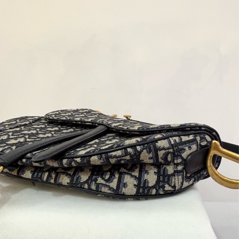 DIOR深藍色刺繡老花馬鞍包-大-4