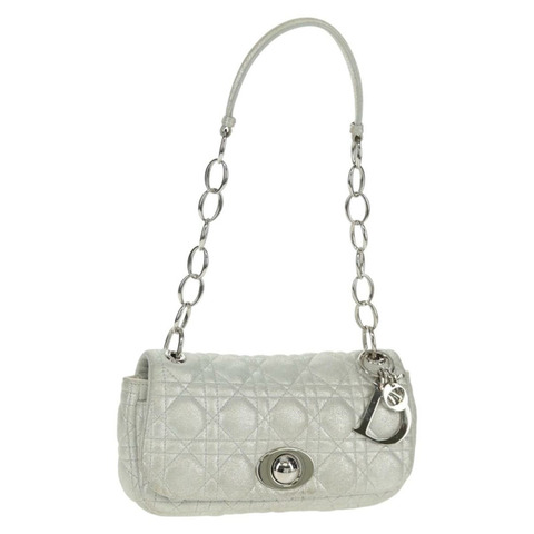 Christian Dior Canage 鏈條肩背包 麂皮 銀色 正品 165547V