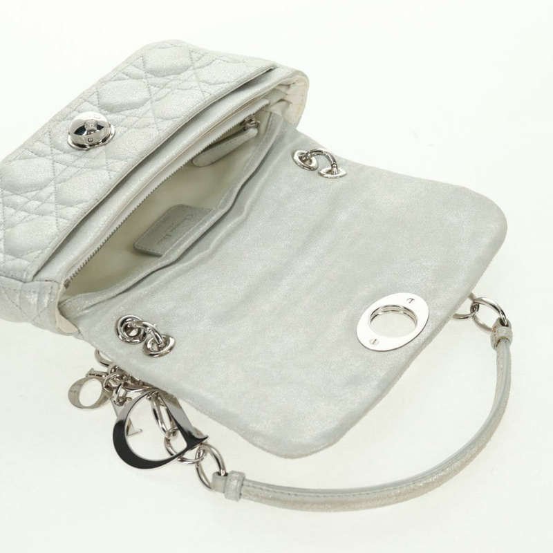 【日本直送】Christian Dior Canage 鏈條肩背包 麂皮 銀色 正品 165547V-8