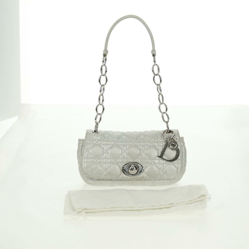 【日本直送】Christian Dior Canage 鏈條肩背包 麂皮 銀色 正品 165547V-11