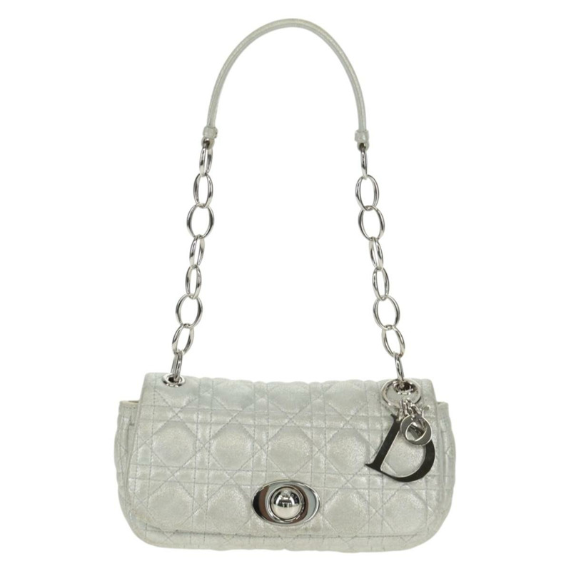 【日本直送】Christian Dior Canage 鏈條肩背包 麂皮 銀色 正品 165547V-12