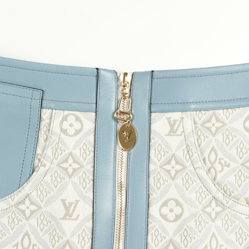 路易威登 (LOUIS VUITTON) 撞色飾邊 Monogram 提花半身裙 FMSK68 白色 二手 女款 #34-4