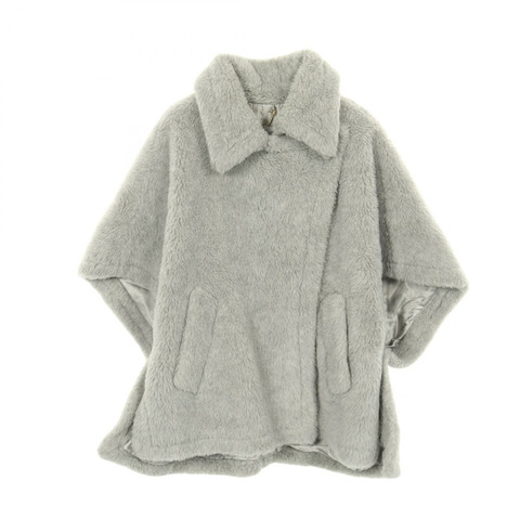 MAX MARA 泰迪熊披肩斗篷外套，羊毛羊駝毛混紡，灰色，二手女款
