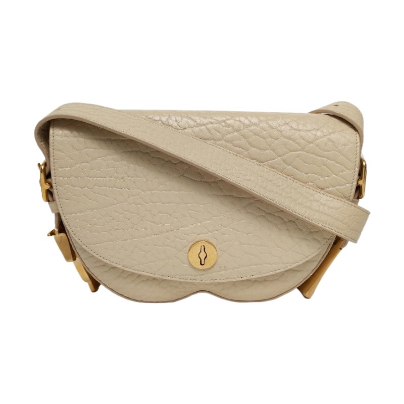 BURBERRY Chess白色牛皮壓紋單肩包金色五金-0