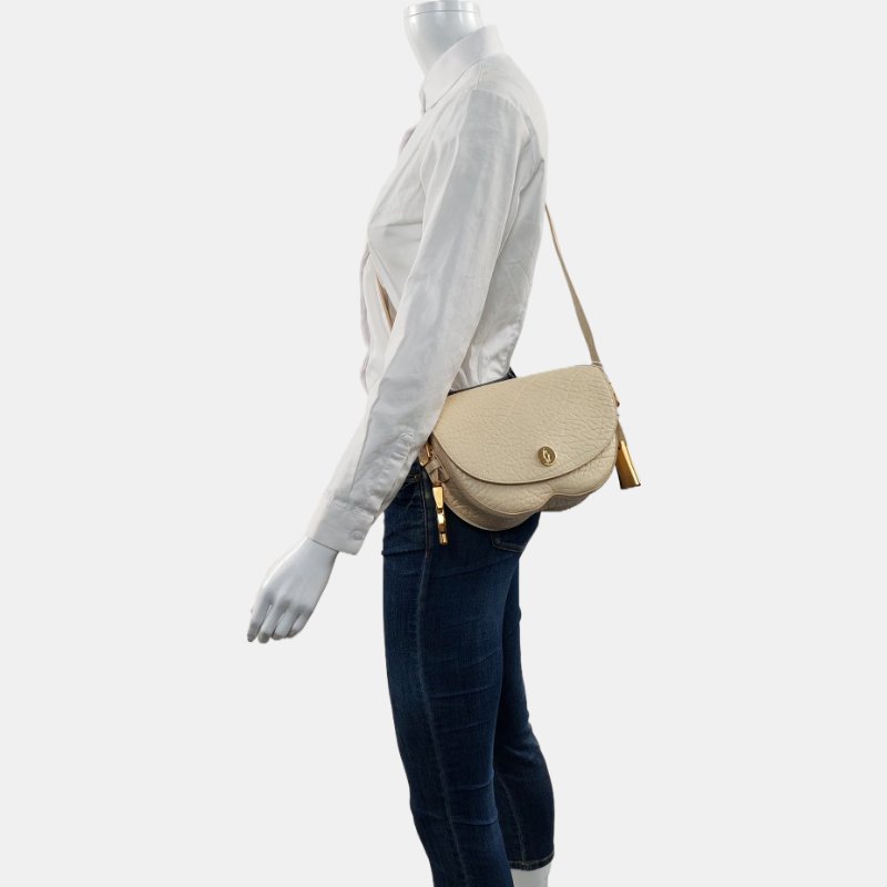 BURBERRY Chess白色牛皮壓紋單肩包金色五金-1