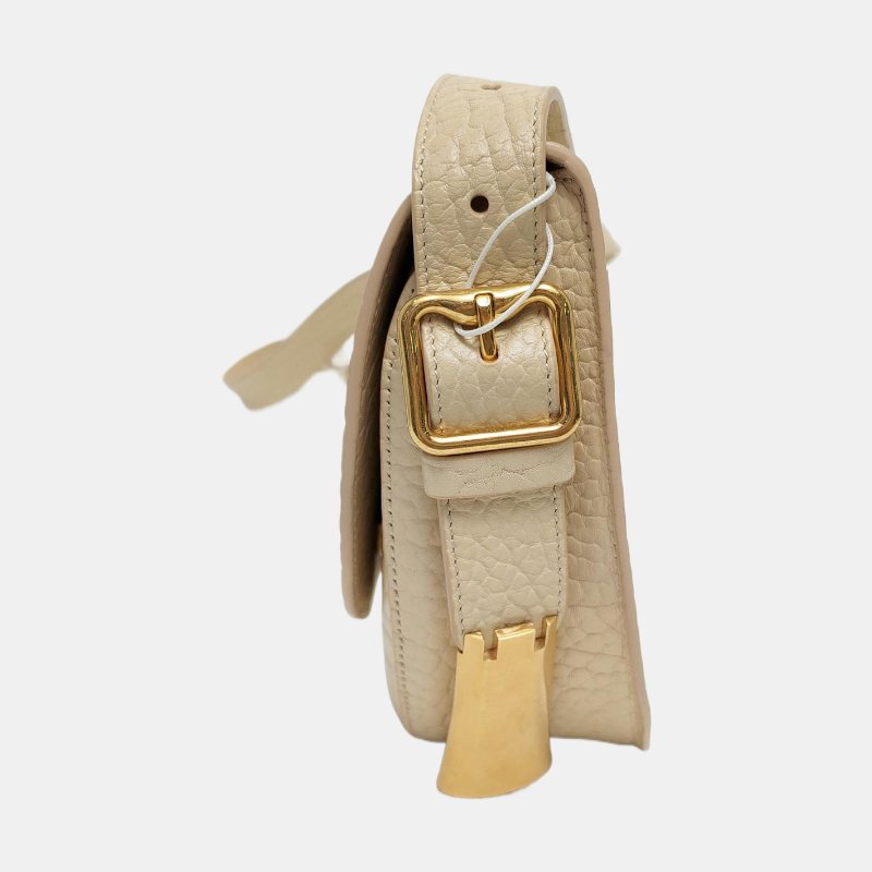 BURBERRY Chess白色牛皮壓紋單肩包金色五金-2