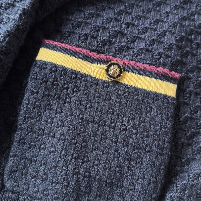 【全新現貨】CHANEL 24P 限量獅子釦海軍藍棉麻針織外套 38號-1