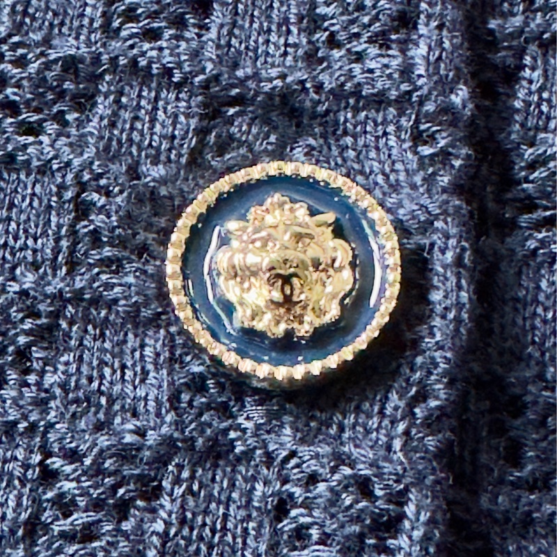 【全新現貨】CHANEL 24P 限量獅子釦海軍藍棉麻針織外套 38號-3