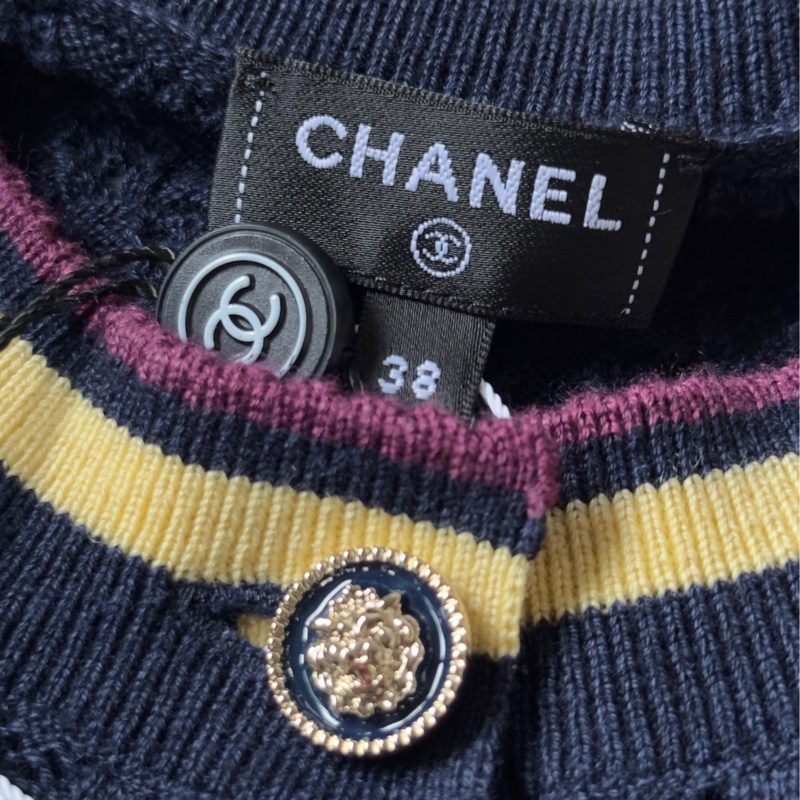 【全新現貨】CHANEL 24P 限量獅子釦海軍藍棉麻針織外套 38號-4