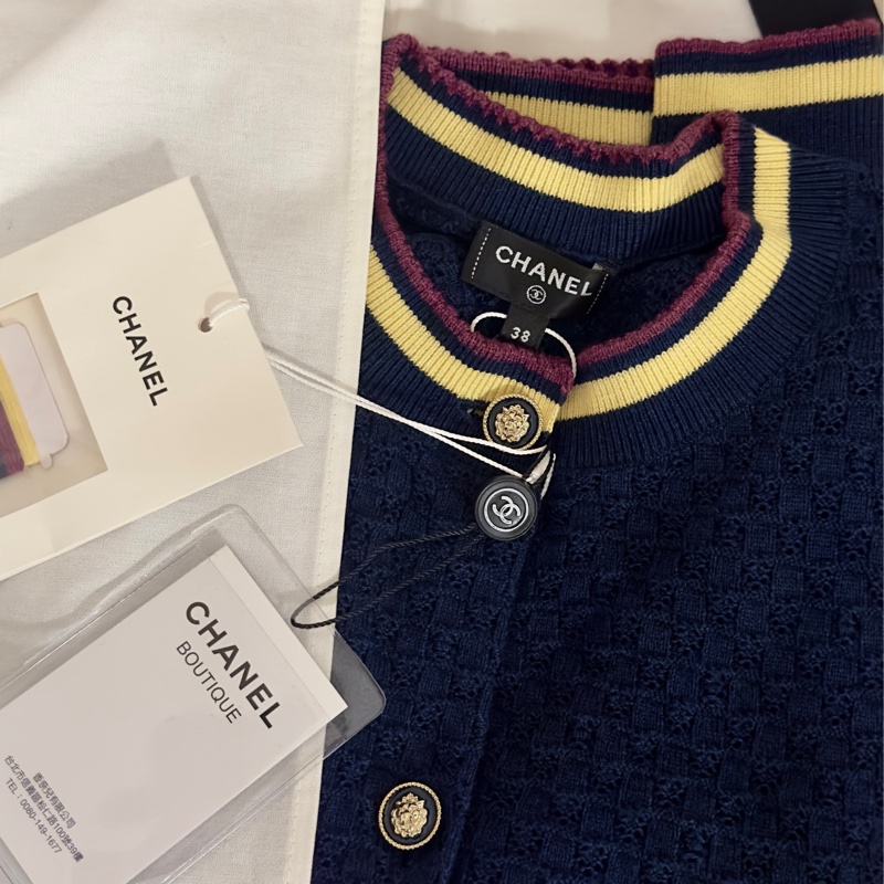 【全新現貨】CHANEL 24P 限量獅子釦海軍藍棉麻針織外套 38號-14