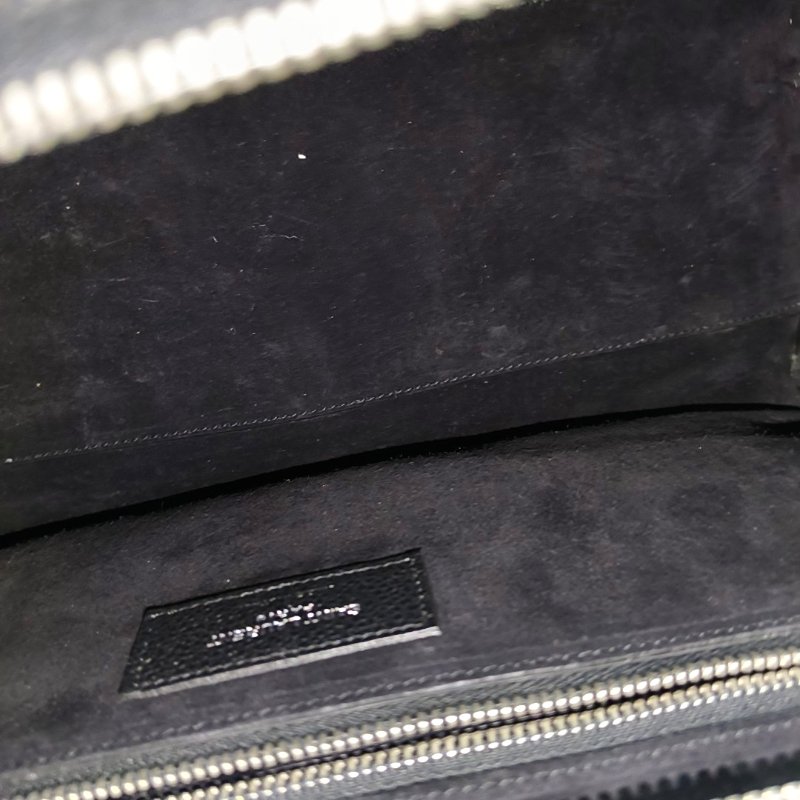 YSL CABAS RIVE GAUCHE黑色牛皮壓紋單肩包手提包斜挎包銀色五金可拆卸肩帶 9.8新-9