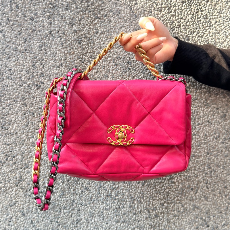 Chanel 桃粉羊皮19 bag 26CM-11