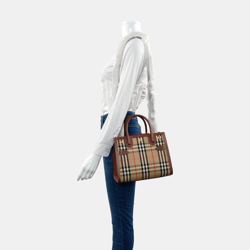BURBERRY Title迷你卡其色帆布鉚釘單肩包金色五金可拆卸肩帶-1