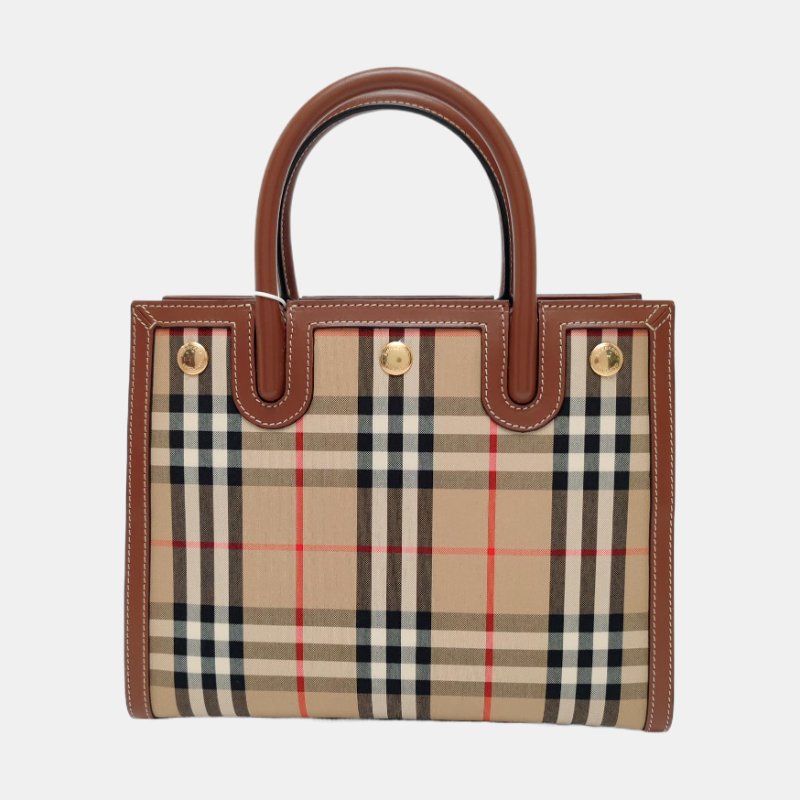 BURBERRY Title迷你卡其色帆布鉚釘單肩包金色五金可拆卸肩帶-4