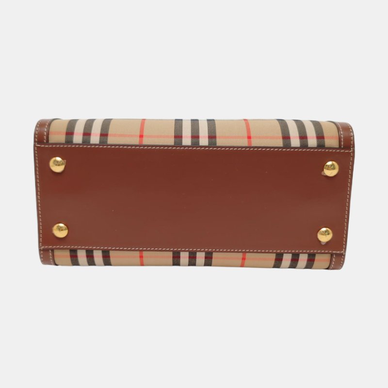 BURBERRY Title迷你卡其色帆布鉚釘單肩包金色五金可拆卸肩帶-5