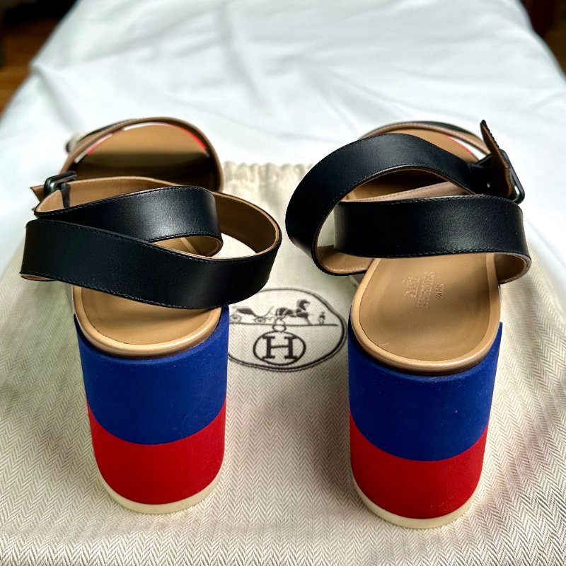 Hermès 多彩織帶厚底坡跟涼鞋-2