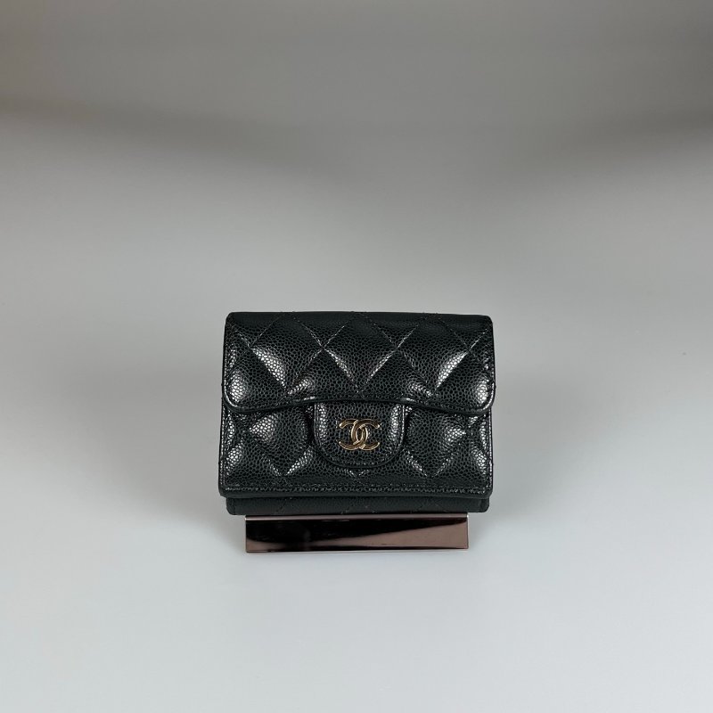 CHANEL CF迷你三折短夾 荔枝黑金 晶片款-0