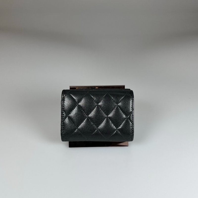 CHANEL CF迷你三折短夾 荔枝黑金 晶片款-1