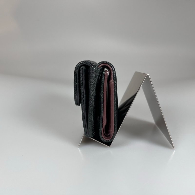 CHANEL CF迷你三折短夾 荔枝黑金 晶片款-3