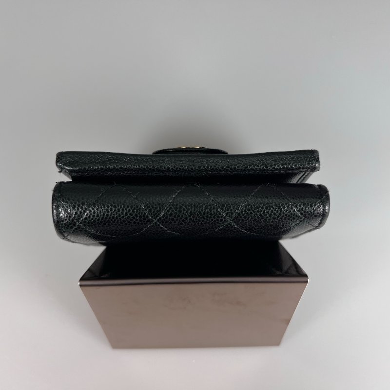 CHANEL CF迷你三折短夾 荔枝黑金 晶片款-5