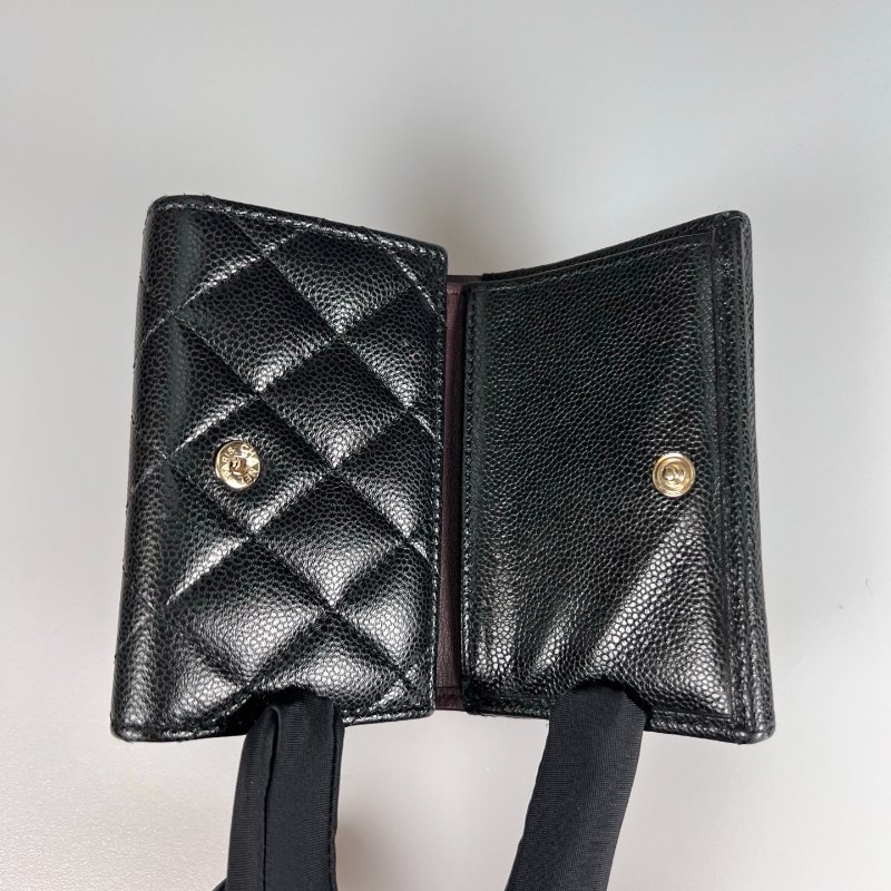 CHANEL CF迷你三折短夾 荔枝黑金 晶片款-7