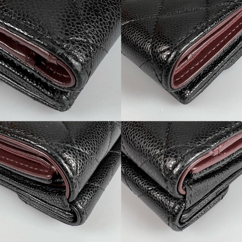 CHANEL CF迷你三折短夾 荔枝黑金 晶片款-9