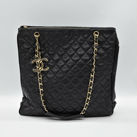 Chanel香奈兒 黑色菱格紋縫線 羊皮 肩背包 托特包