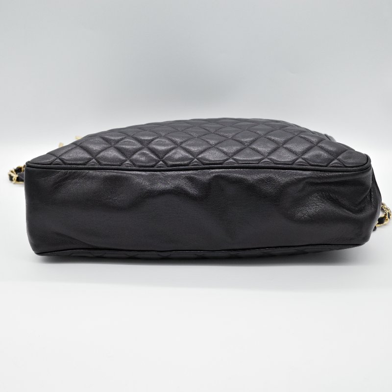 Chanel香奈兒 黑色菱格紋縫線 羊皮 肩背包 托特包-4