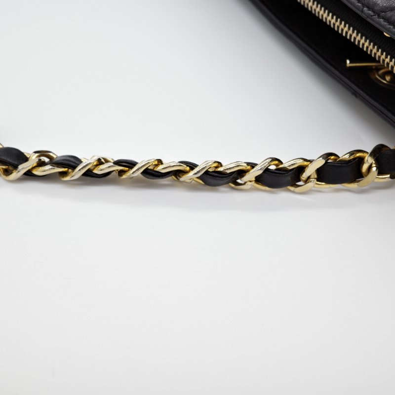 Chanel香奈兒 黑色菱格紋縫線 羊皮 肩背包 托特包-7