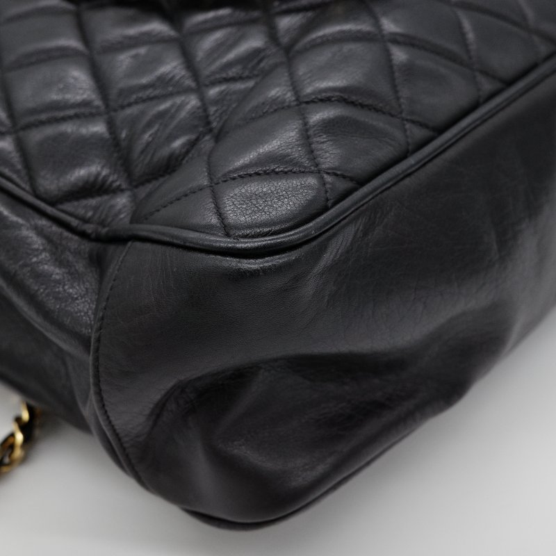 Chanel香奈兒 黑色菱格紋縫線 羊皮 肩背包 托特包-8