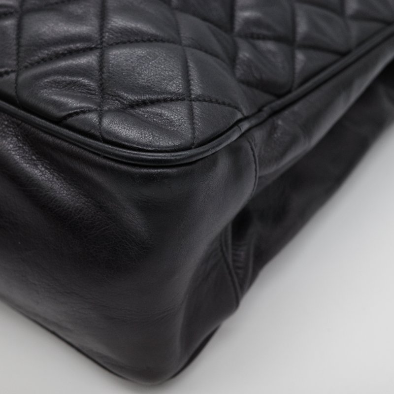 Chanel香奈兒 黑色菱格紋縫線 羊皮 肩背包 托特包-9