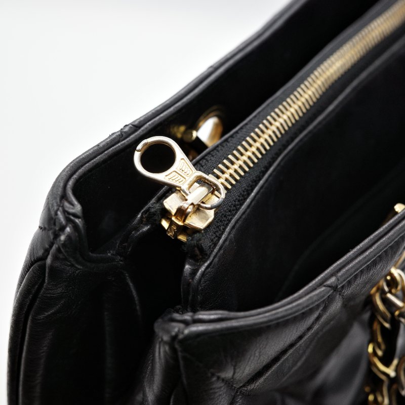 Chanel香奈兒 黑色菱格紋縫線 羊皮 肩背包 托特包-13