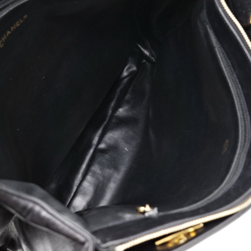 Chanel香奈兒 黑色菱格紋縫線 羊皮 肩背包 托特包-14