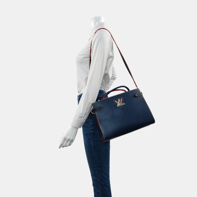 LOUIS VUITTON TWIST深藍色EPI牛皮水波紋單肩包手提包銀色五金可拆卸肩帶-1