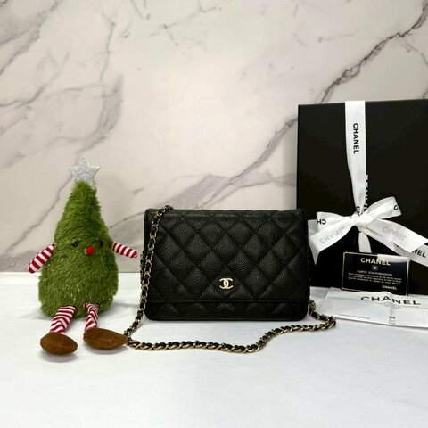 CHANEL WOC 黑金荔枝牛鏈帶包