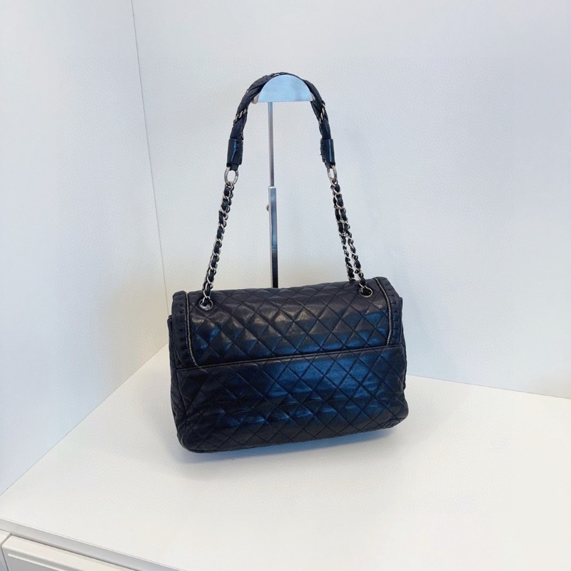 Chanel 黑銀菱格大雙C翻蓋肩背包牛皮32*20*9  98新配件塵袋-5