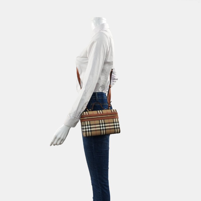 BURBERRY卡其色塗層帆布單肩包手提包斜挎包金色五金可拆卸肩帶 9.8新-1