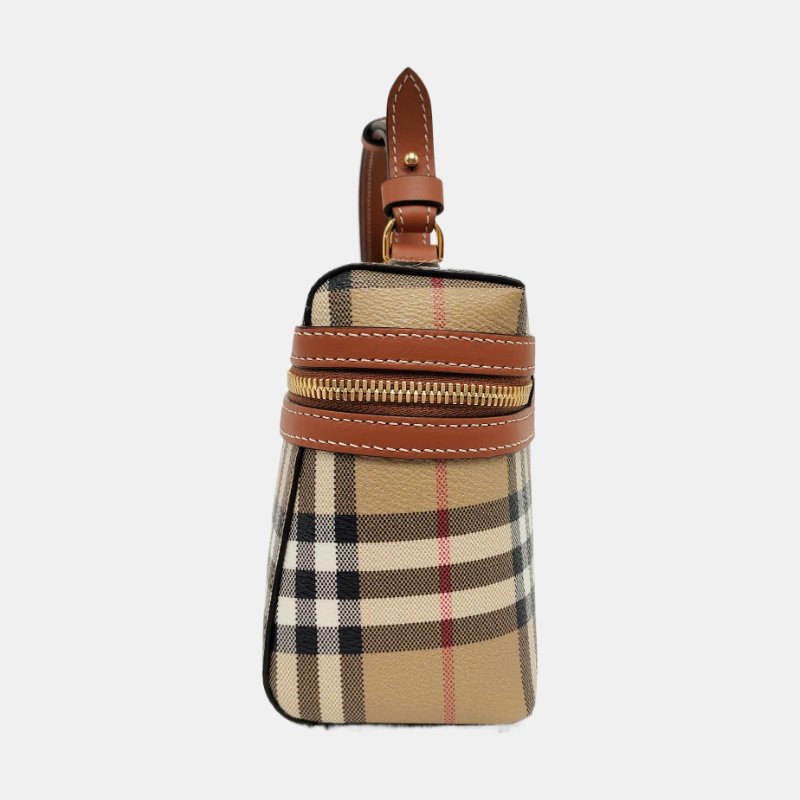 BURBERRY卡其色塗層帆布單肩包手提包斜挎包金色五金可拆卸肩帶 9.8新-2