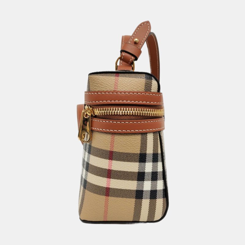 BURBERRY卡其色塗層帆布單肩包手提包斜挎包金色五金可拆卸肩帶 9.8新-3