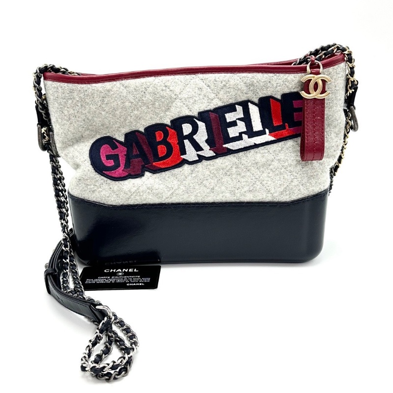 CHANEL 毛呢刺繡字母 流浪肩背斜背包28*23*10 98新配件保卡塵袋-1