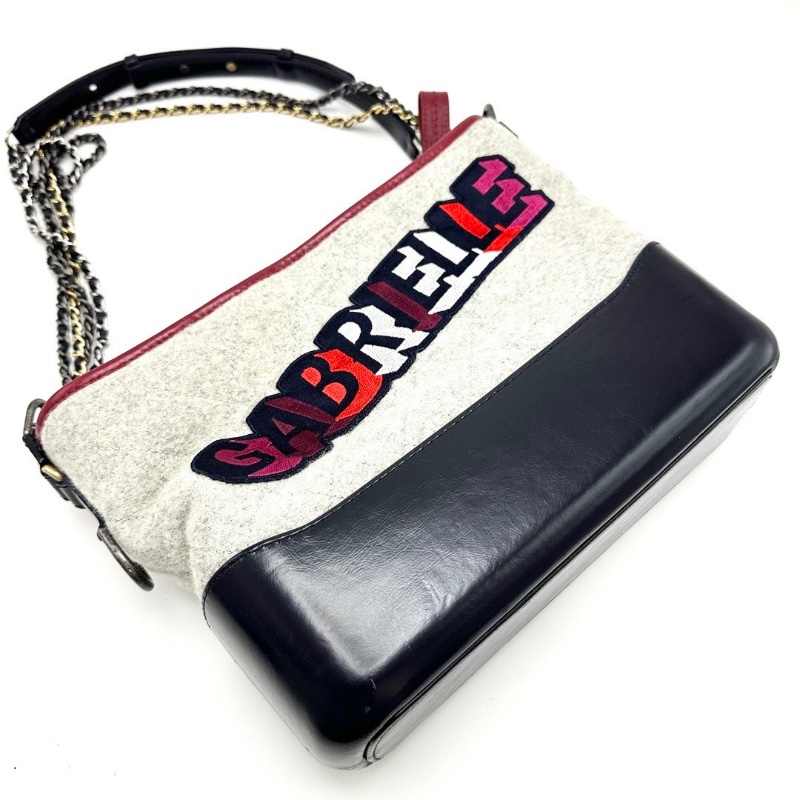 CHANEL 毛呢刺繡字母 流浪肩背斜背包28*23*10 98新配件保卡塵袋-5